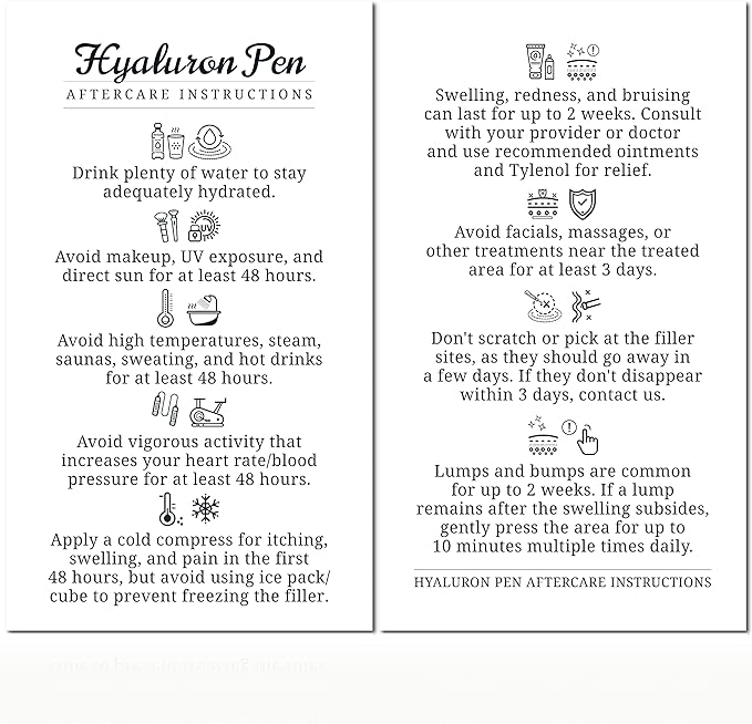 100 Pack - Premium Hyaluron Pen Lip Filler Aftercare Instructions Card 2 x 3.5" Accessories Supplies Kit Care - HP07A100_N-GlimoraGlow