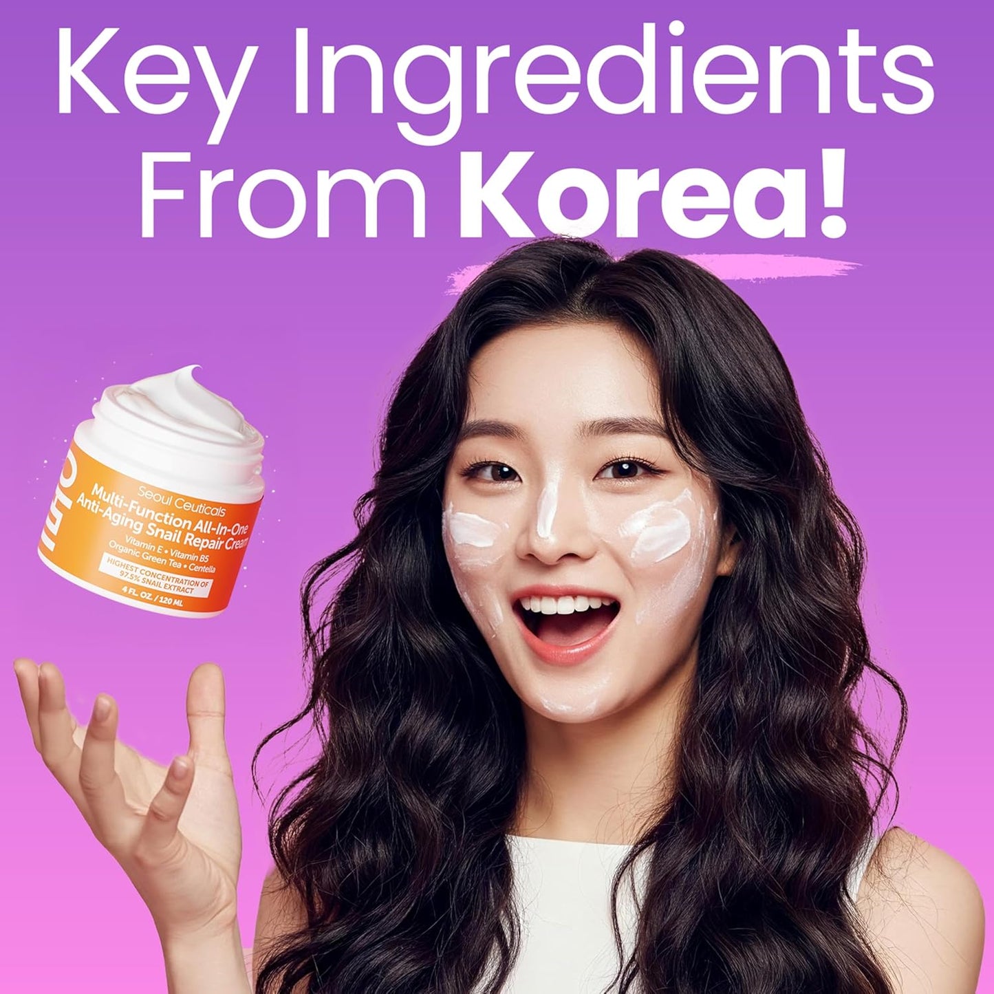 SeoulCeuticals Large 4oz 97.5% Snail Mucin Moisturizer Cream Korean Skin Care - K Beauty Skincare Day & Night Snail Repair Cream Filtrate Cruelty Free-GlimoraGlow