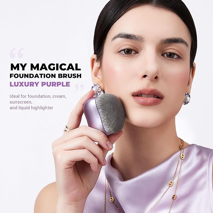 Jessup Foundation Brush for Liquid Makeup, Large Flat Top Kabuki Brush for Blending, Buffing, Stippling, Luxury Purple SF003-GlimoraGlow