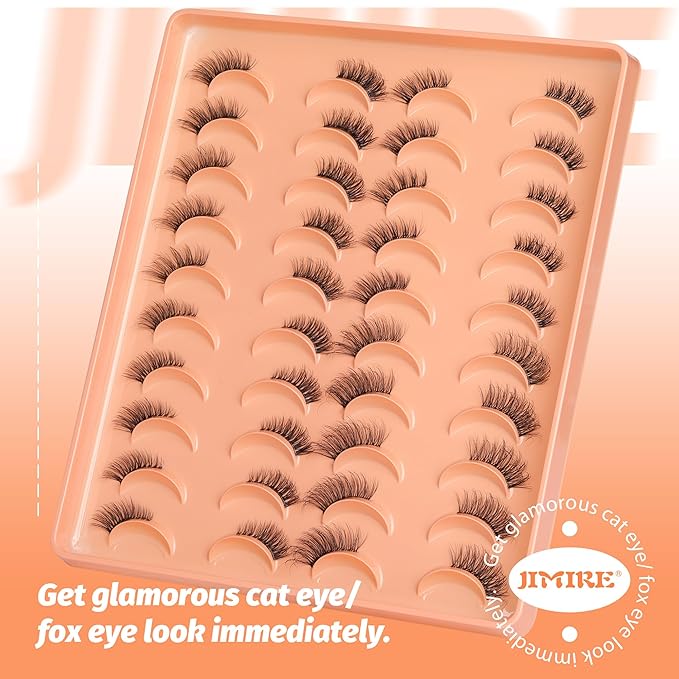 JIMIRE 20 Pairs Hlaf False Eyelashes with Clear Band Half Lashes Wispy Short Accent Lashes 4 Styles Mixed Cat Eye Mink Lashes Fluffy 3/4 Corner Fake Half Lashes Cat Eye Natural Look-GlimoraGlow