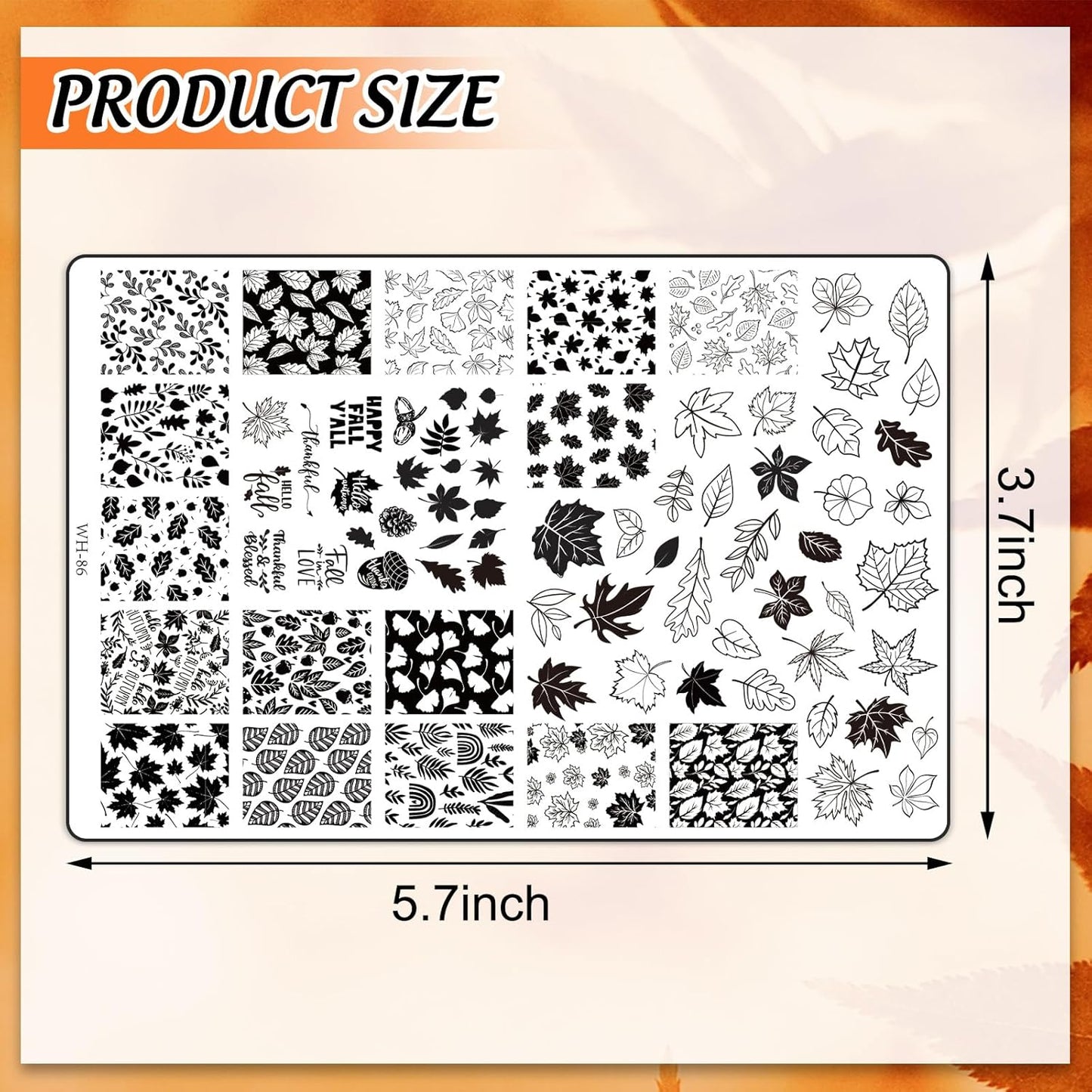 2 Sheet Fall Thanksgiving Nail Art Stamping Plate Kit Assorted Pumpkins Maple Leaves Autumn Blessing Collection Nail Art Plate for Holiday DIY Print Manicure Salon, 5.7 x 3.7inch-GlimoraGlow