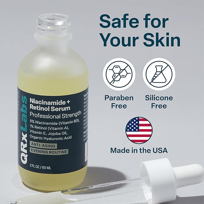 QRxLabs Niacinamide & Retinol Serum - 2 fl Oz - Niacinamide, Retinol & Arbutin - Anti-Aging Pore & Wrinkle Reducer - Fades Blemishes & Tightens Skin-GlimoraGlow