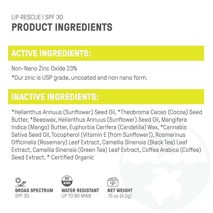 Raw Elements Organic Outdoor Sunscreen Lip Balm Rescue - SPF 30, UVA-UVB Protection, Reef-Safe, Non-Nano Zinc, Water Resistant, 0.15 oz (Pack of 1)-GlimoraGlow