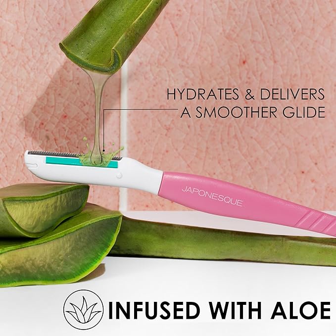 JAPONESQUE Dermaplaner with Soothing Aloe Comfort Strip - Skin Tool with Ultra Precision Blade for Facial Hair Removal and Exfoliation, 3pk.-GlimoraGlow