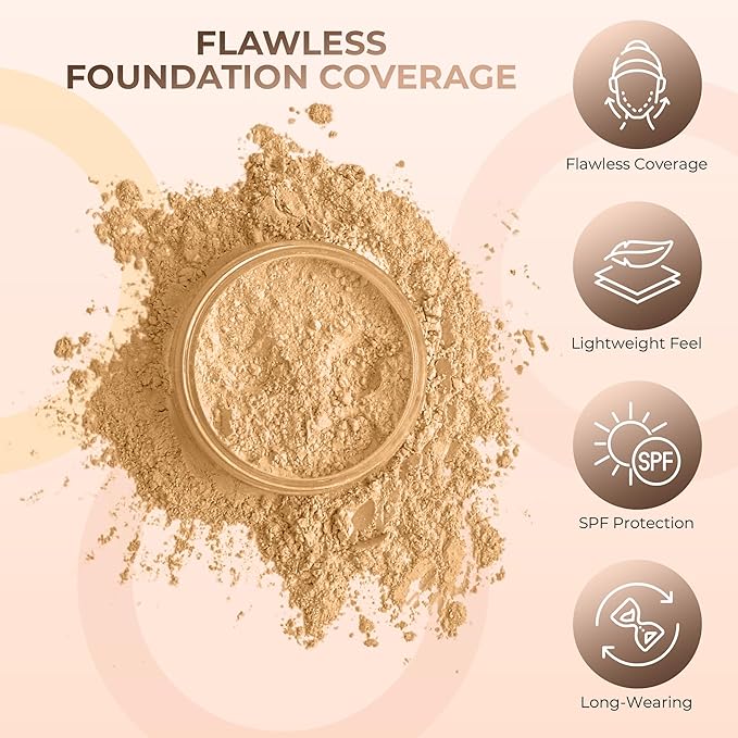 (1 Pound) (Beige) Foundation Powder Refill By Sweet Face Minerals, Lightweight Mineral Loose Makeup Powder with SPF 20, Full Coverage Flawless Finish, Talc-free, Cruelty-Free, Refill Pouch-GlimoraGlow
