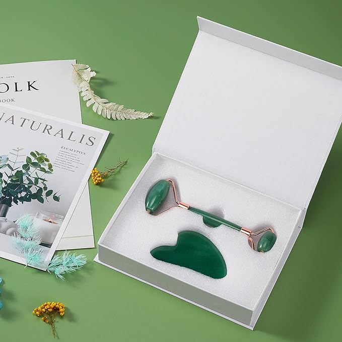 Jade Roller for Face, Facial Roller Massager Skin Care Tool, Gua Sha Facial Tools for Face, Neck, Eyes, Reduce Puffiness of The Skin (Green)-GlimoraGlow