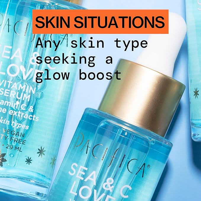 Pacifica Beauty Sea and C Love Vitamin C Serum, Skincare, Hyaluronic Acid, Green Tea, Marine Extracts, Blue Light Protection, Brightening, Lightweight, Face Care, Skin Care Serum, 1 fl oz (1 Count)-GlimoraGlow