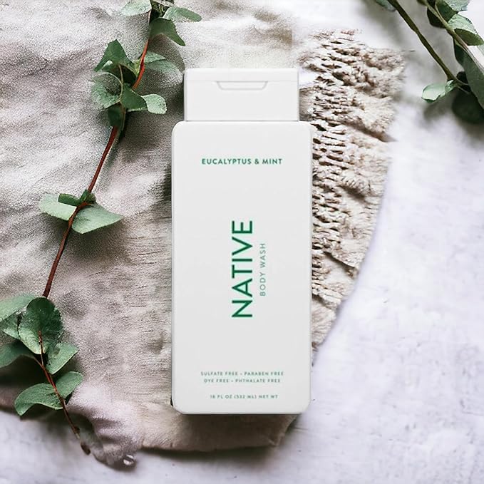 Native Body Wash Contains Naturally Derived Ingredients | For Women & Men, Sulfate, Paraben, & Dye Free Leaving Skin Soft and Hydrated | Eucalyptus & Mint 18 oz - 2 Pk-GlimoraGlow