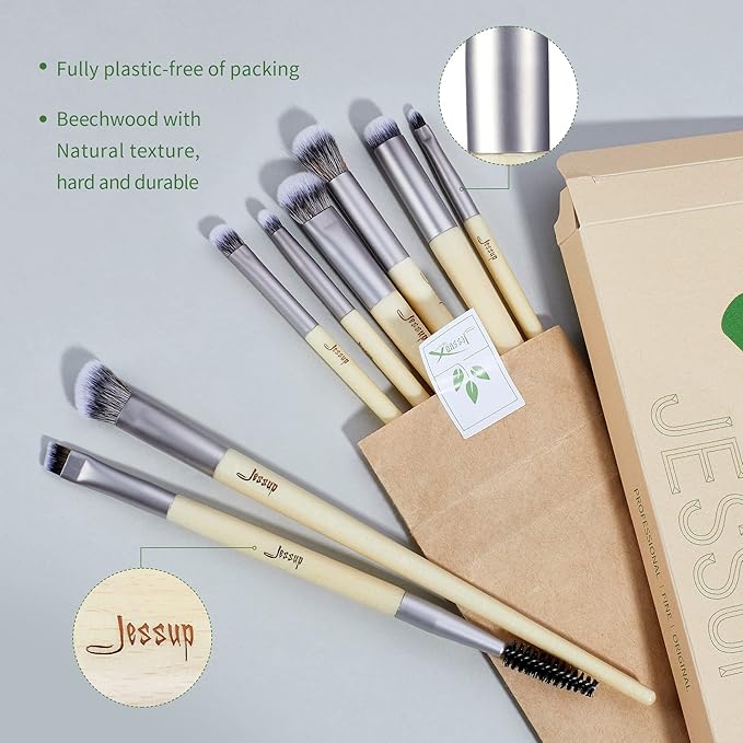 Jessup Eyeshadow Brush Set 8pcs Eye Makeup Brushes Premium Cruelty-Free Eyeshadow Blending Concealer Eyebrow Eyeliner Spoolie Brush Kit T328-GlimoraGlow