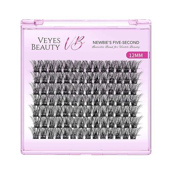 VEYESBEAUTY Lash Clusters Individual Eyelash Extensions Thin & Invisible Band DIY False Eyelashes for Self-application Newbie's Five-Second Series Wispy Lash Tray, Boldeye 12mm Single Length-GlimoraGlow