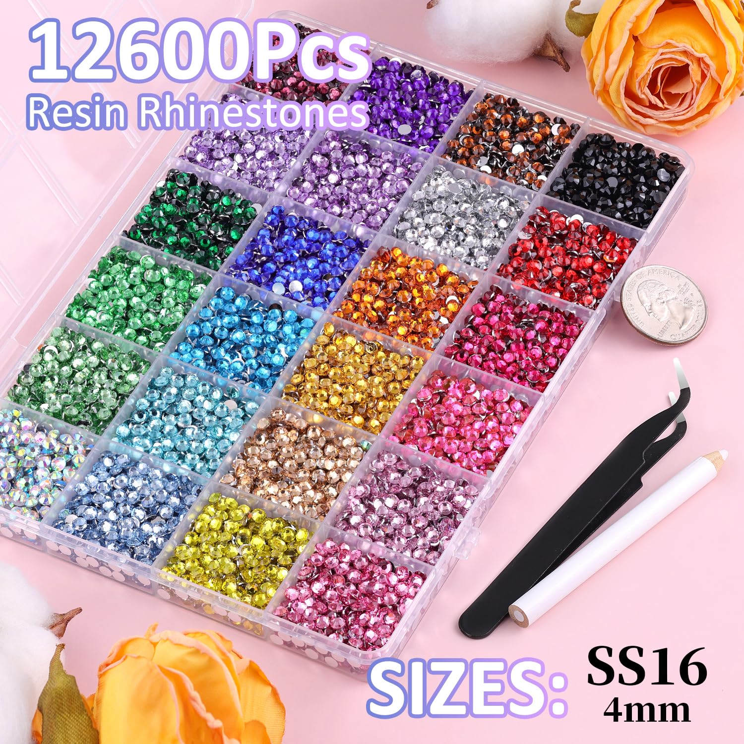 12600Pcs Resin Rhinestones for Bedazzling with Tweezers, Multicolor 4mm Rhinestones for Crafting with 3Pcs 10ml B7000 Jewelry Glue for DIY Crafts Clothing Tumblers Shoes Fabric Nail Art-GlimoraGlow