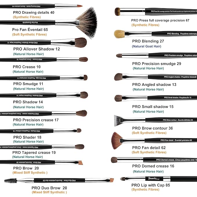 Bueart Design 36Pcs PRO Grade Natural Goat Hair Pony Bristles Makeup Brushes Set with Super Holder Professional-Grade Precision & Luxury Brush for beauty enthusiasts&professionals Makeup Artist-GlimoraGlow
