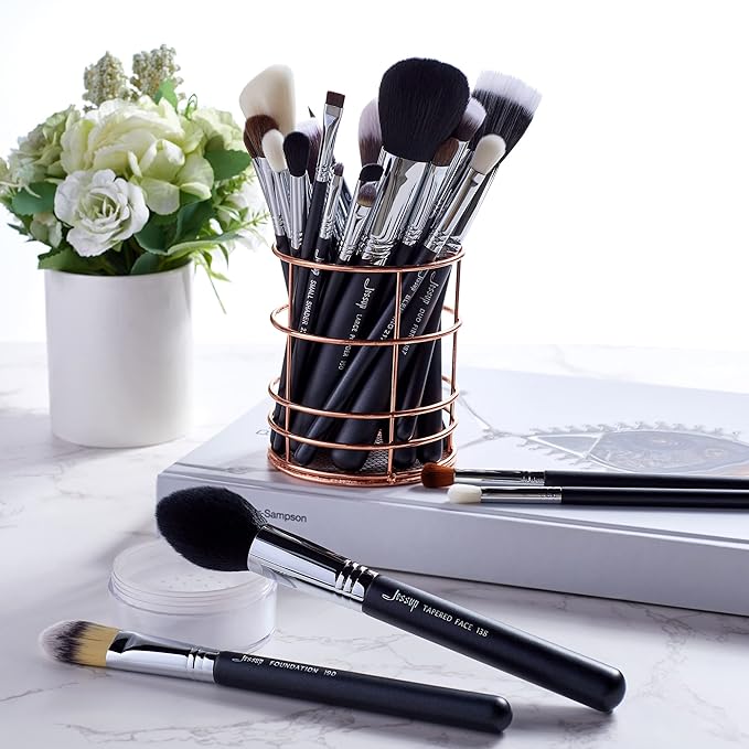 Jessup Makeup Brushes Set Professional 27 pcs Brush Makeup Premium Synthetic Foundation Contour Powder Blush Highlighter Eyeshadow Concealer Brow Face Make Up Brushes Tools Black/Silver T133-GlimoraGlow