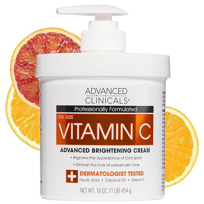 Advanced Clinicals Vitamin C Cream Face & Body Lotion Moisturizer | Anti Aging Skin Care Firming & Brightening Cream For Body, Face, Uneven Skin Tone, Wrinkles, & Sun Damaged Dry Skin, 16 Oz-GlimoraGlow