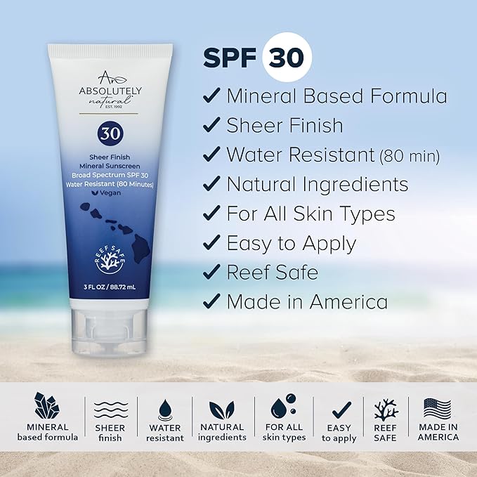 SPF 30 Mineral Sunscreen - Broad Spectrum Water Resistant Moisturizer Lotion For Body & Face - With Non-Nano Zinc Oxide, Vitamin E, & Antioxidants - Made in USA, 3 Oz-GlimoraGlow