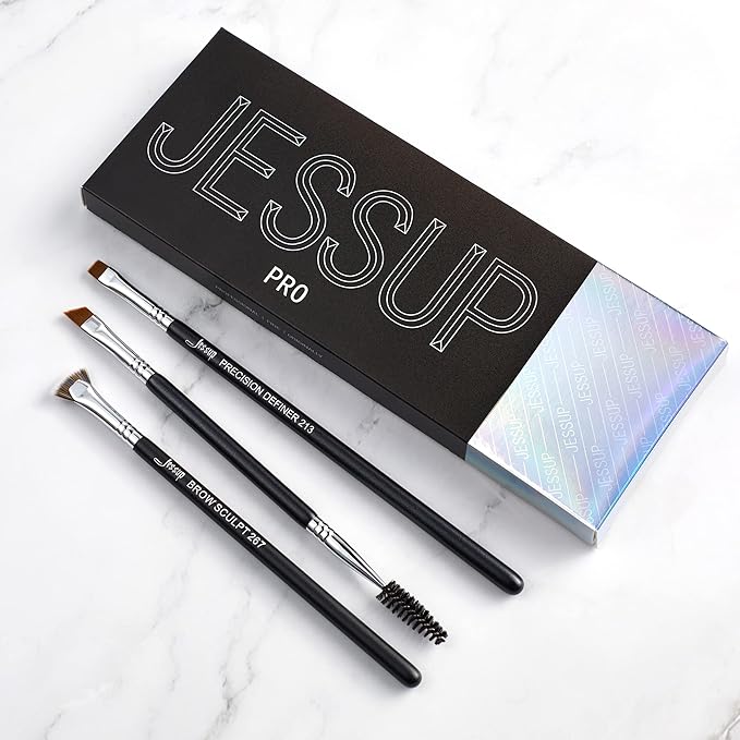 Jessup Eyebrow Makeup Brush Set Professional, Precision Define Sculpt, Flat Angled Spoolie Brushes, Cruelty-Free Synthetic Bristles 3PCS, T326-GlimoraGlow
