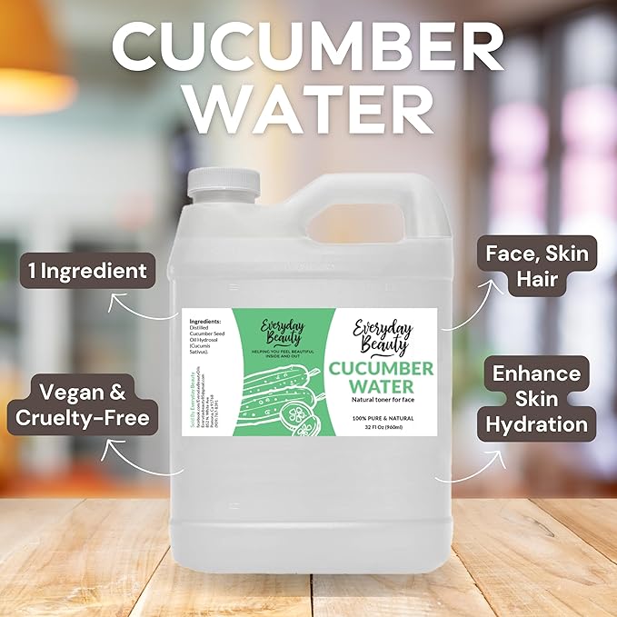 Cucumber Hydrosol Bulk - 32 oz All Natural Hydrating Spray Mist for Face and Hair - 100% All Natural Cucumber Water-GlimoraGlow