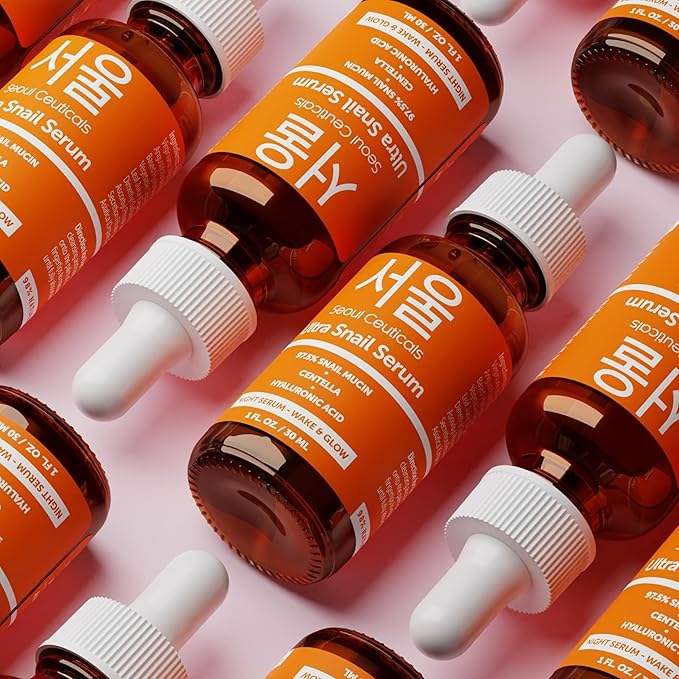 SeoulCeuticals Korean Skin Care 97.5% Snail Mucin Serum – K Beauty Skincare Night Serum Hyaluronic Acid for Face - Centella Anti Wrinkle Serum 1oz-GlimoraGlow