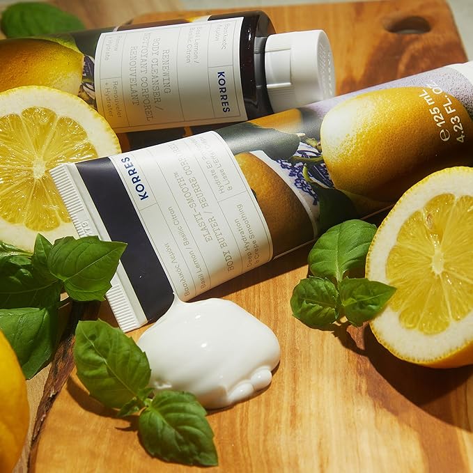 KORRES Elasti-Smooth Basil Lemon Body Butter With Shea Butter, Squalane And Greek Safflower Oil For Velvety Skin Texture, Fast Absorbing Whipped Moisturizer With Herbal Citrus Scent, 4.23 Fl Oz-GlimoraGlow