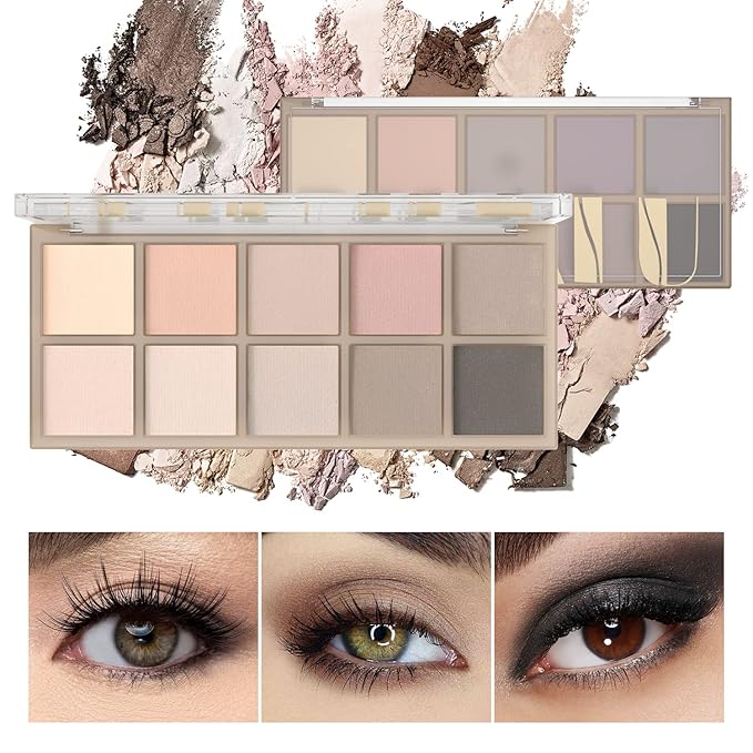 10 Colors Eyeshadow Palette Matte Naked Eye Shadow Makeup,High Pigmented, Naturing-Looking, Ultra-Blendable,Long Lasting High Pigment Nude Eyeshadow with 3 Eyeshadow Brush(Cement color)-GlimoraGlow