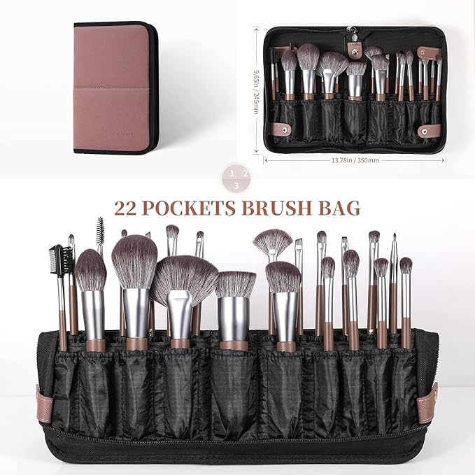 DUcare Professional Makeup Brush Set 22Pcs with Travel Case Synthetic Kabuki Foundation Brush, Face Powder Brush, Blush Brush, Concealer Brush, Eyeshadow Brushes-GlimoraGlow