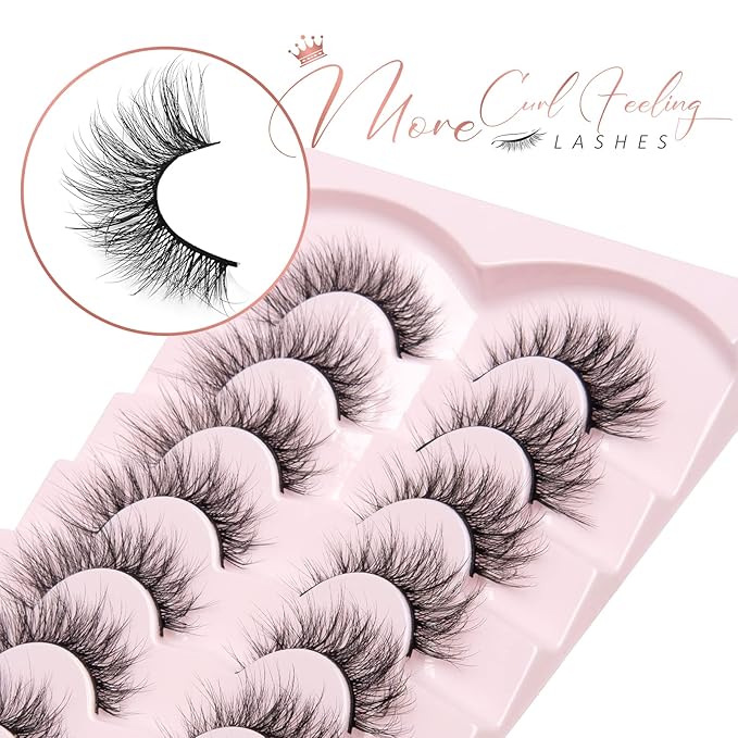 Fake Lashes Natural Wispy Lashes Airy Volume Faux Mink Lashes Fluffy Long False Eye Lashes Sets Pack 18MM Reusable Eyelashes A05-GlimoraGlow