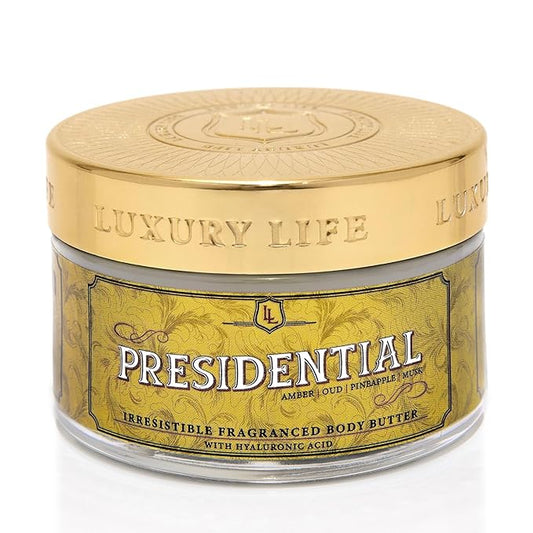 LUXURY LIFE BUTTER - Irresistibly Scented Body Butter with Hyaluronic Acid for Ultimate Moisture. Luxurious Natural Fragrance. Hydrates for a Non-Greasy Glamorous Glow, Presidential, 5 oz.-GlimoraGlow