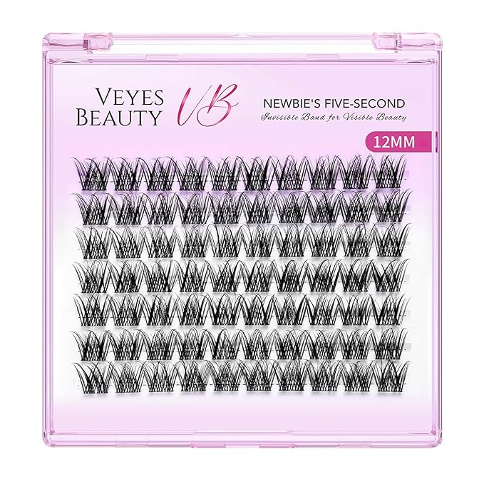 VEYESBEAUTY Lash Clusters Individual Eyelash Extensions Thin & Invisible Band DIY False Eyelashes for Self-application Newbie's Five-Second Series Wispy Lash Tray, LuxeBold 12mm Single Length-GlimoraGlow
