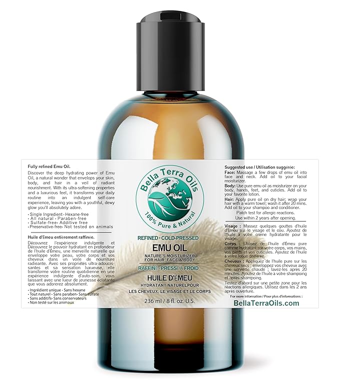 Bella Terra Oils - Emu Oil 8 oz - Australian Legacy, Famed for Omega-3, Omega-6 & Omega-9, The Natural Secret to Radiant Skin-GlimoraGlow