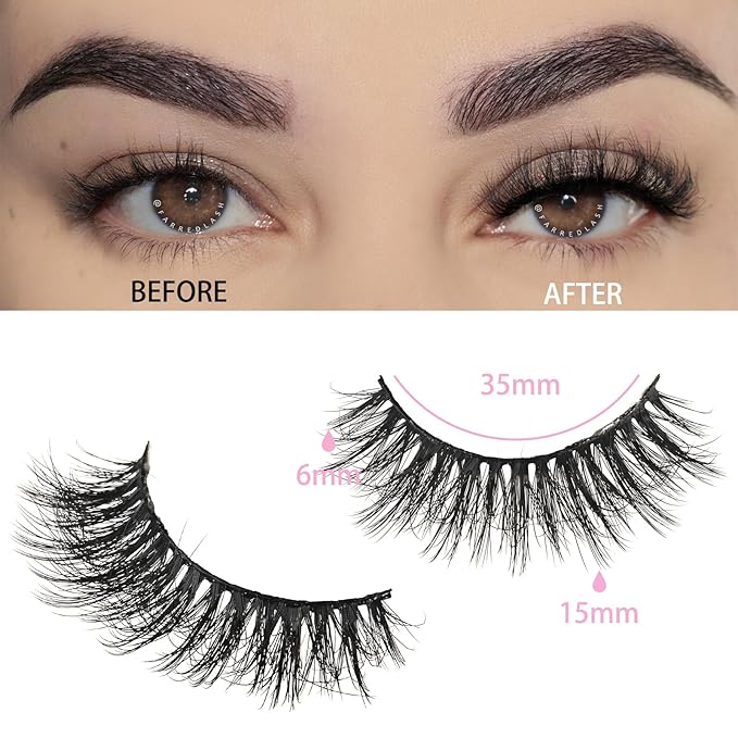 FARRED Lashes Natural Look Short Cat Eye Natural Lashes Fluffy Wispy False Eyelashes 14 Pairs Faux Mink Strip Eye Lashes Pack for Daily Makeup (F7 | 6-15mm)-GlimoraGlow