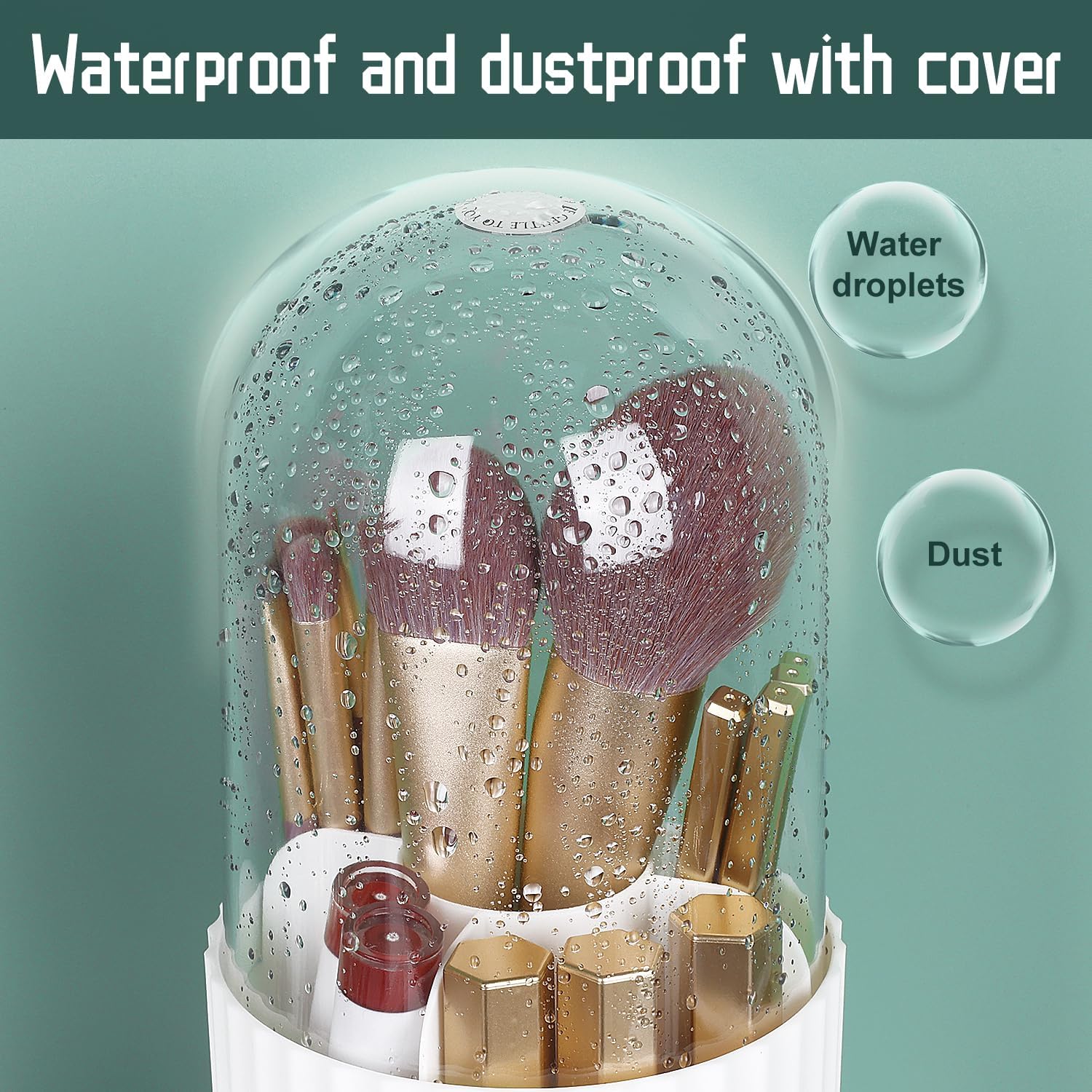 JessLab Makeup Brush Holder Organizer with Lid, 360 Degree Rotatable Makeup Brush Organizer Spinning Cosmetics Holders Brush Storage Box Display for Bathroom Vanity Countertop, White-GlimoraGlow