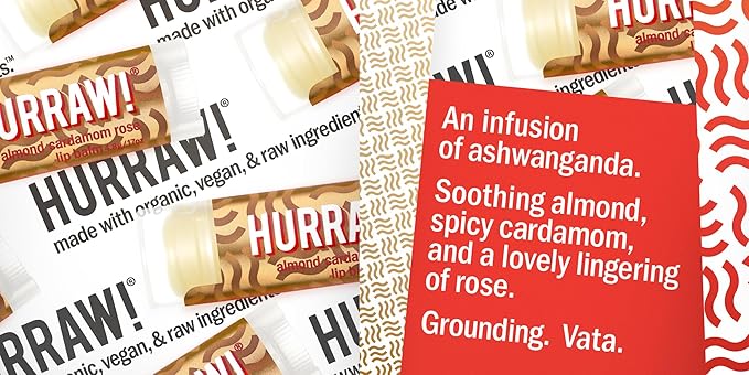 Hurraw! Pitta (Coconut, Mint, Lemon Grass), Kapha (Grapefruit, Ginger, Eucalyptus), Vata (Almond, Cardamon Rose) Lip Balms, 3 Pack Bundle: Organic, Certified Vegan, Cruelty, Gluten Free, 100% Natural-GlimoraGlow