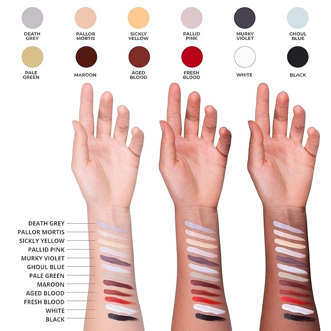 12-Color Death FX Cream Palette, Professional Quick Drying Waterproof SFX Makeup for the Stage, Film, Costumes, Cosplay, Halloween-GlimoraGlow