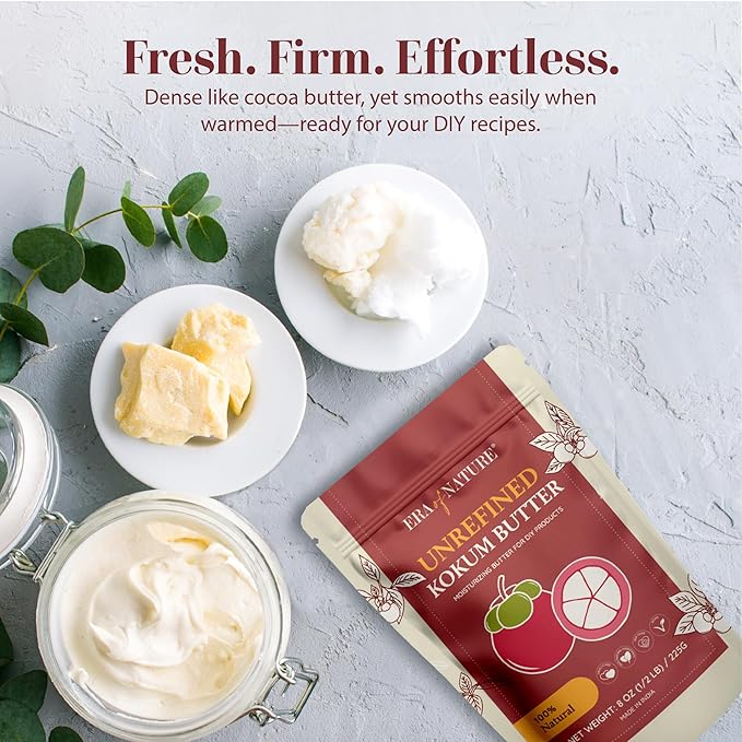 era of nature Kokum Butter Raw - 8 oz (1/2lb) – Natural Butter for Body Butters, Lotion Bars, Lip Balm, Soap Making – Blends Well with Shea or Cocoa Butter – For Stretch Marks, Scars, Pregnancy Care-GlimoraGlow