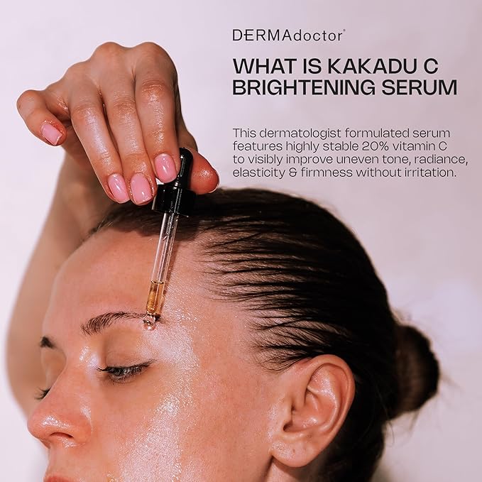 DERMAdoctor Vitamin C Face Serum 20% Vitamin C, Vitamin-E, Ferulic Acid, Ascorbic Acid Concentrated Dermatologist-Formulated Anti-Aging, Hydrating & Discoloration Correcting Serum for Face -1.0 fl oz-GlimoraGlow