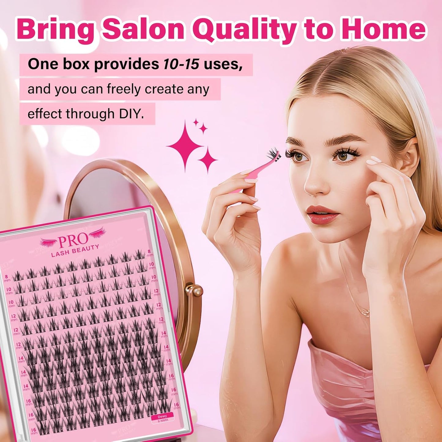 PRO LASHBEAUTY Lash Clusters, Eyelash Clusters 8-18 Mixed Cluster Eyelash Extensions Mixed Lash Extension Reusable Soft & Comfortable (Dewy,8-18mix)-GlimoraGlow