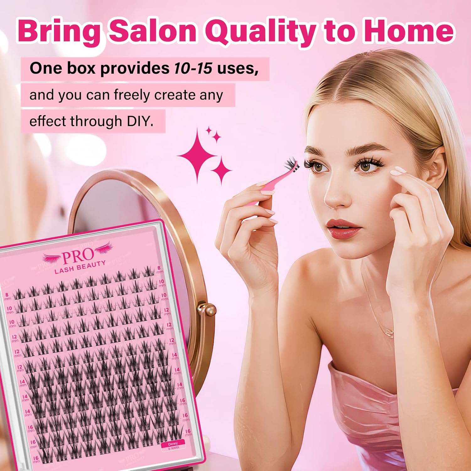 PRO LASHBEAUTY Lash Clusters, Eyelash Clusters 8-18 Mixed Cluster Eyelash Extensions Mixed Lash Extension Reusable Soft & Comfortable (Dewy,8-18mix)-GlimoraGlow