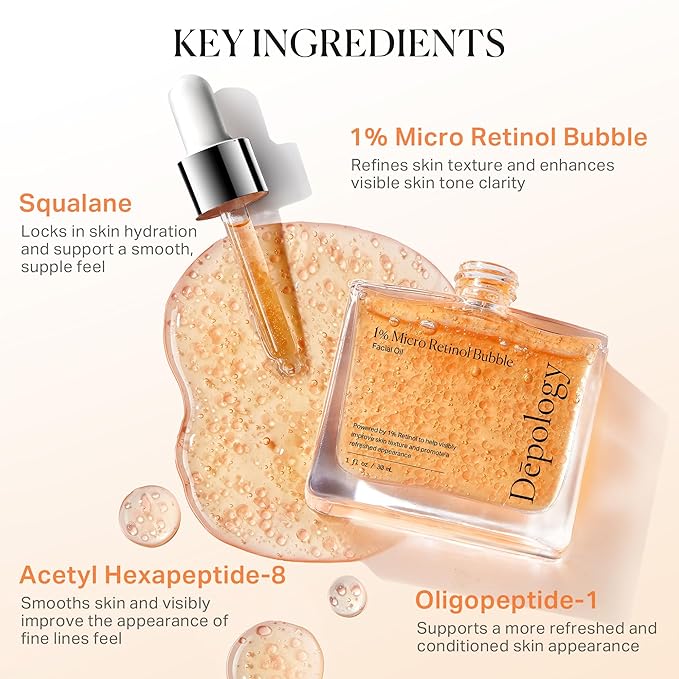 1% Retinol Face Oil with Firming, Smoothing & Glowing– Retinol Serum for Face, Lightweight Squalane Facial Oil for Fine Lines, Texture & Anti-Aging, Gentle for All Skin 1.01 fl oz-GlimoraGlow