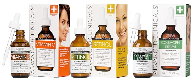 Advanced Clinicals - Retinol Serum For Face, Firming Collagen Serum, Vitamin C Serum Skincare Set, 1.75 Fl Oz, 3pc Set-GlimoraGlow