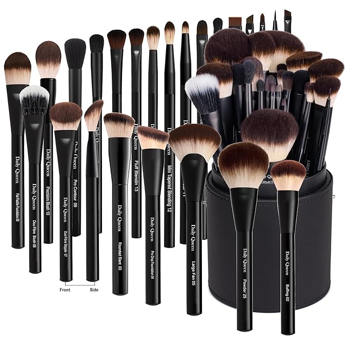 25 pcs Makeup Brush Set Holder Black Professional Kabuki Powder Concealers Eye shadows Blush Eyeliner Eyebrow Contour Eye blending Brushes (25pcs brush with holder)-GlimoraGlow