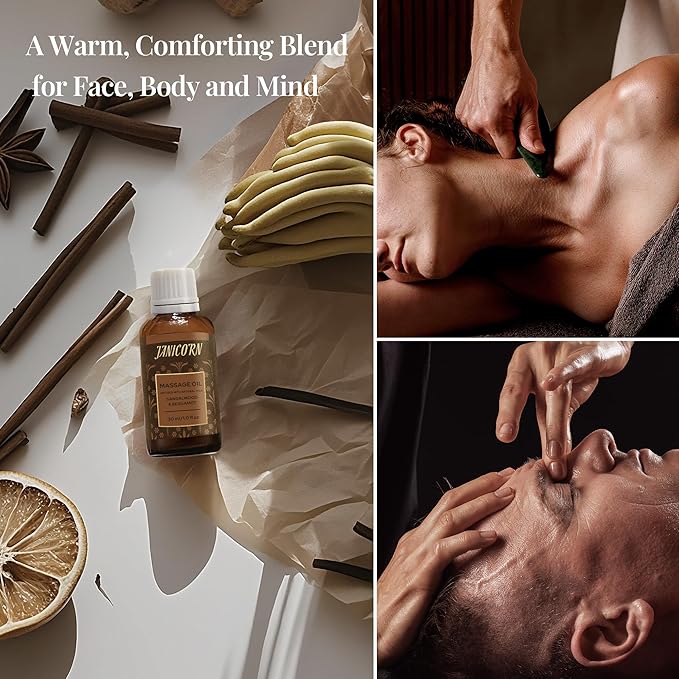 Sandalwood & Bergamot Botanical Massage Oil – Lightweight Body Oil with Jojoba & Almond – Wood & Citrus Aroma for Deep Massage, Fascia Release & Self-Care, 30ml (1.0 fl oz)-GlimoraGlow