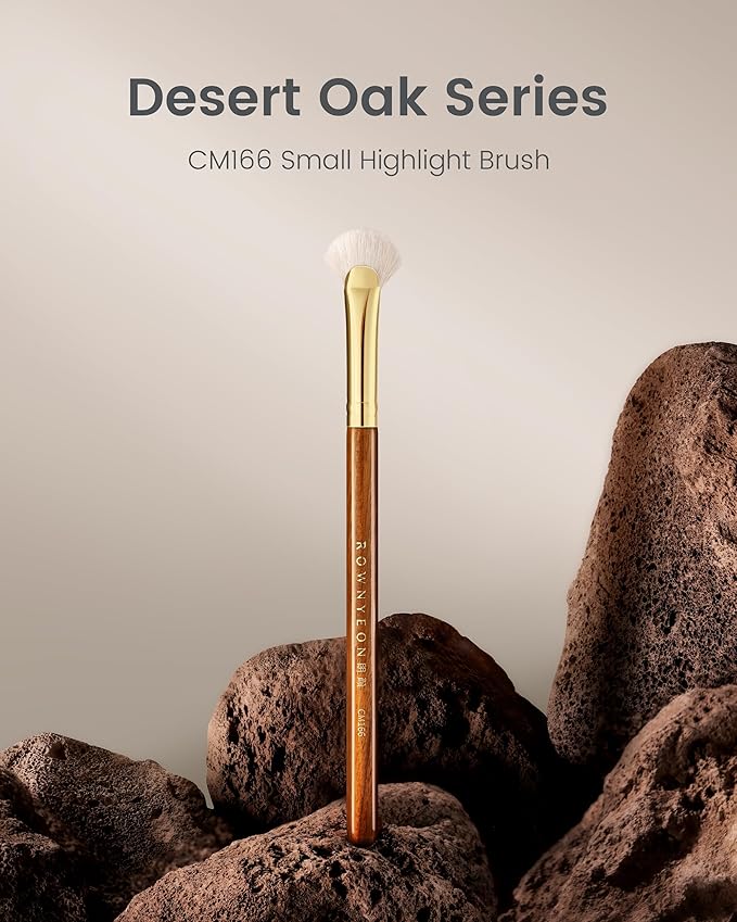 Desert Oak Series Mini Fan Brush - Ultra-Fine Goat Hair for Precision Highlighting, Flat Fan Shape Targets Cheekbones/Nose Bridge, Ebana Bubinga Handle & Brass Ferrule (CM 166)-GlimoraGlow