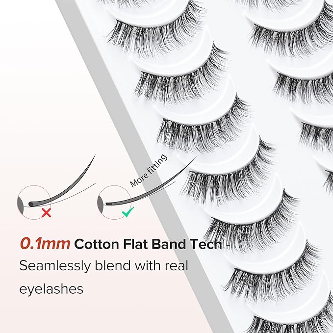 Lashes Wispy False Eyelashes Cat Eye Lashes Natural Look 3D Volume Fake Eyelashes Thin Band Lashes 12mm Natural Eye Lashes C Curl Siligli Lashes Pack 10 Pair-GlimoraGlow