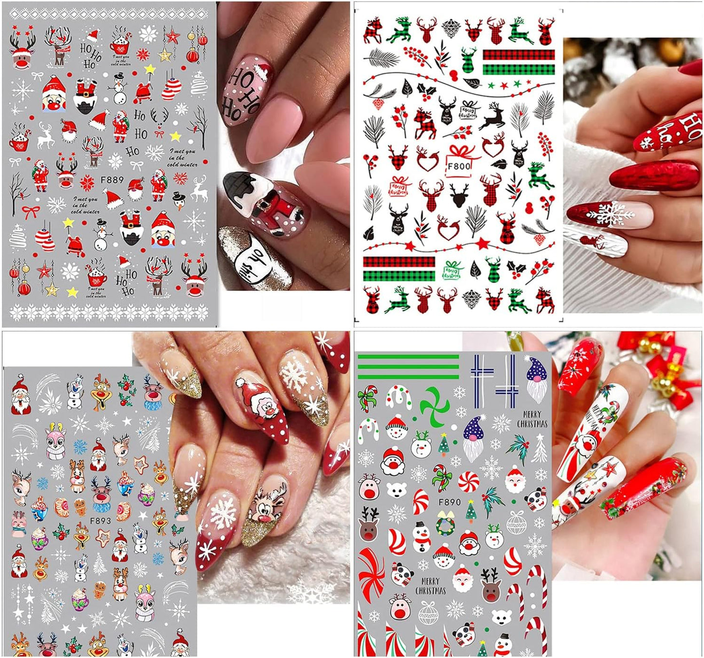 10 Sheets Christmas Nail Art Stickers 3D Xmas Nail Decals Winter Snowflake Santa Claus Snowman Buffalo Plaid Reindeer Nail Stickers for Christmas Nail Designs Decorations Manicure Tips Charms-GlimoraGlow