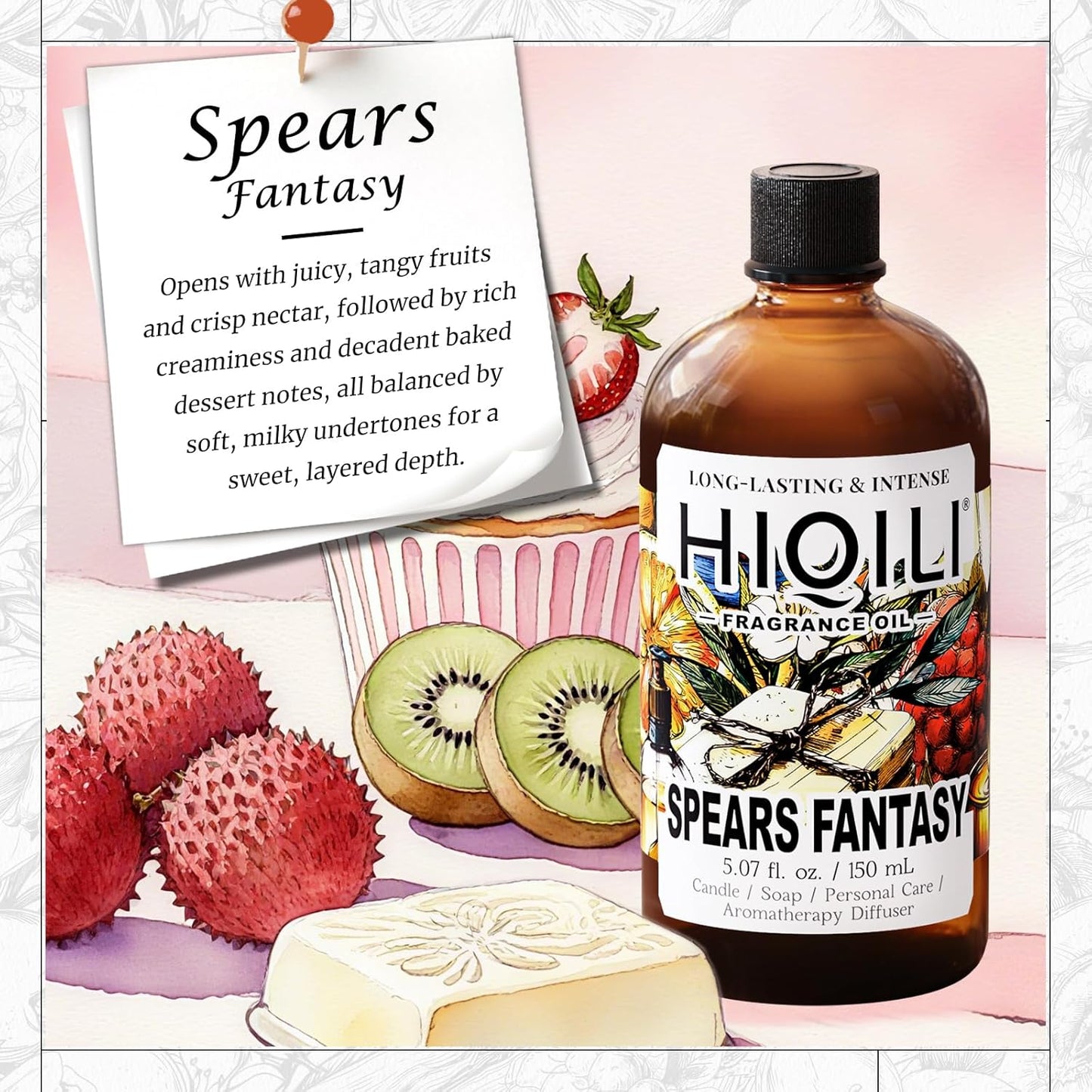HIQILI Spears Fantasy Fragrance Oil for Home Diffuser, White Chocolate‌ & Cupcake‌ Scents, DIY Soap, Candle, Perfume Making, Long Lasting - 5.07 Fl Oz-GlimoraGlow