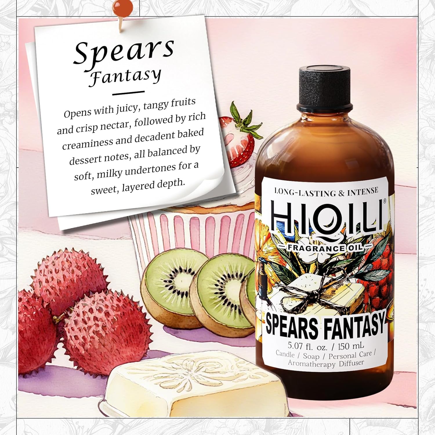 HIQILI Spears Fantasy Fragrance Oil for Home Diffuser, White Chocolate‌ & Cupcake‌ Scents, DIY Soap, Candle, Perfume Making, Long Lasting - 5.07 Fl Oz-GlimoraGlow