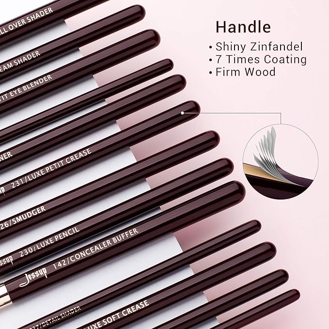 Jessup Professional Eye Makeup Brushes Set Natural-Synthetic 15pcs for Eyeshadow Blending Concealer Eyeliner Eyebrow, Zinfandel T284-GlimoraGlow
