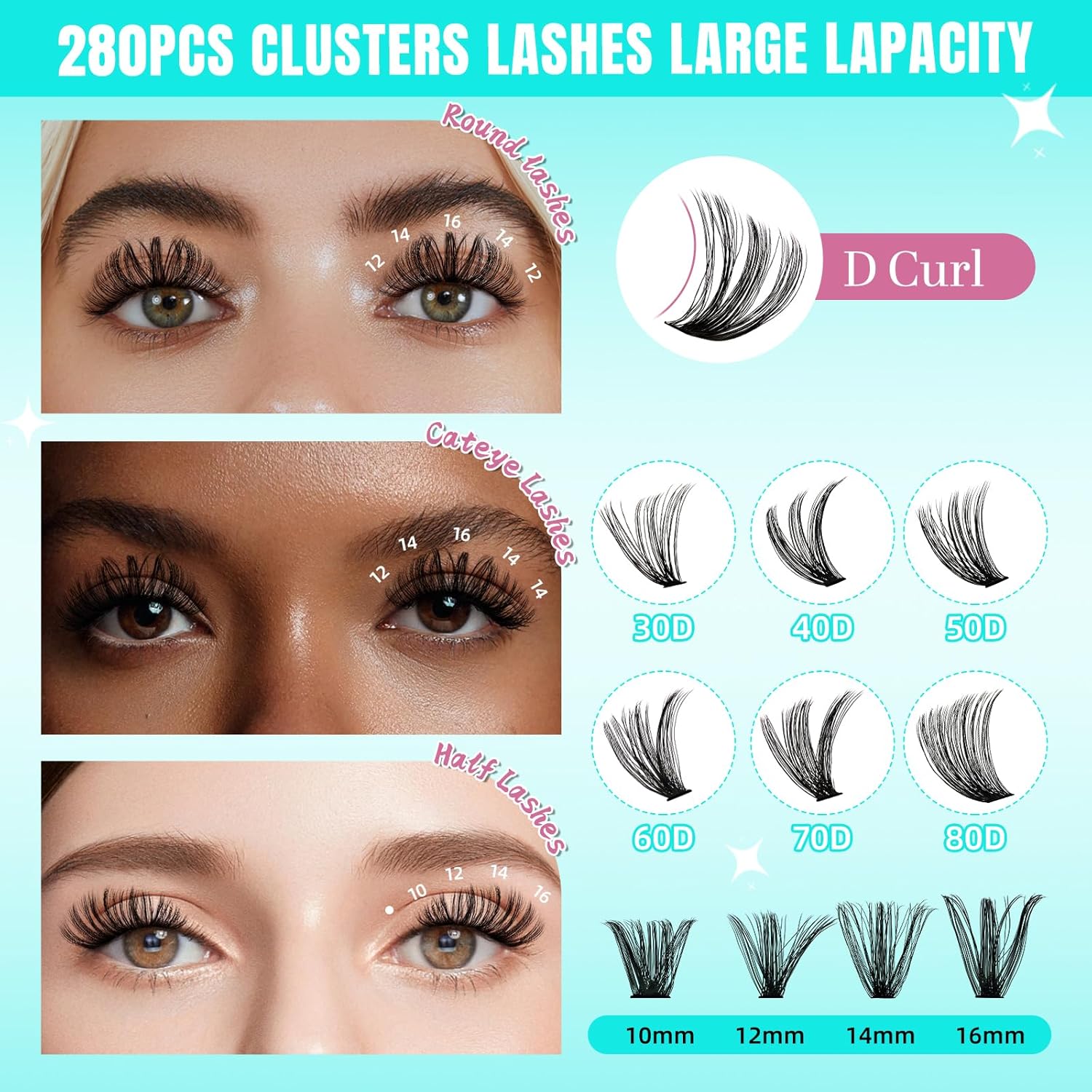 Lash Clusters Wispy 280PCS Eyelash Extension 70D Cluster Lashes Individual Lashes DIY Lash Extension Natural Look Cluster Eyelash Extensions Soft False Eyelashes at Home for Beginners(12mm)-GlimoraGlow
