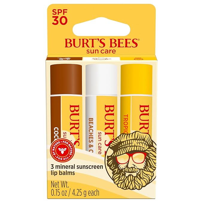 Burt’s Bees SPF 30 Lip Balm Mothers Day Gifts for Mom, Island Getaway - Coco Loco, Beaches & Cream, Tropic Like It's Hot, Water-Resistant Sun Care, Natural Origin Lip Treatment, 3 Tubes, 0.15 oz-GlimoraGlow