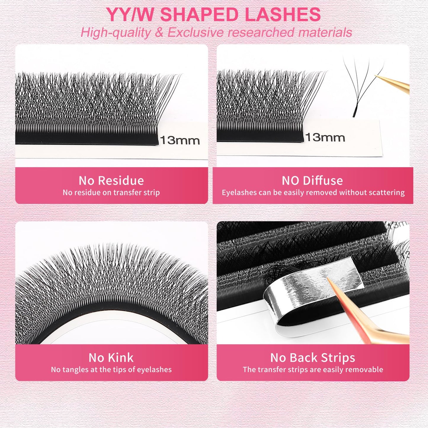 W Lash Extensions Supplies 4D Eyelash Extensions W Shape 0.07mm Thickness D Curl 14mm Premade Fans Easy Fan Lashes Volume Matte Black 12 Rows Crisscross Eye Lashes(W-4D-0.07-D,14mm)-GlimoraGlow